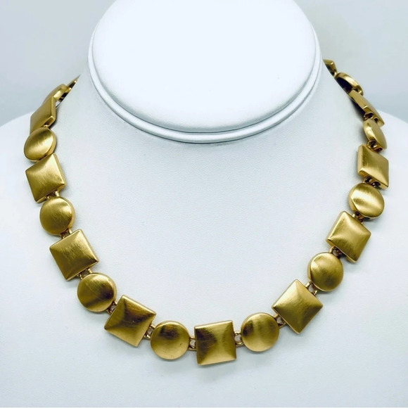 Anne Klein Vintage Brushed Gold Square Circle Link Necklace